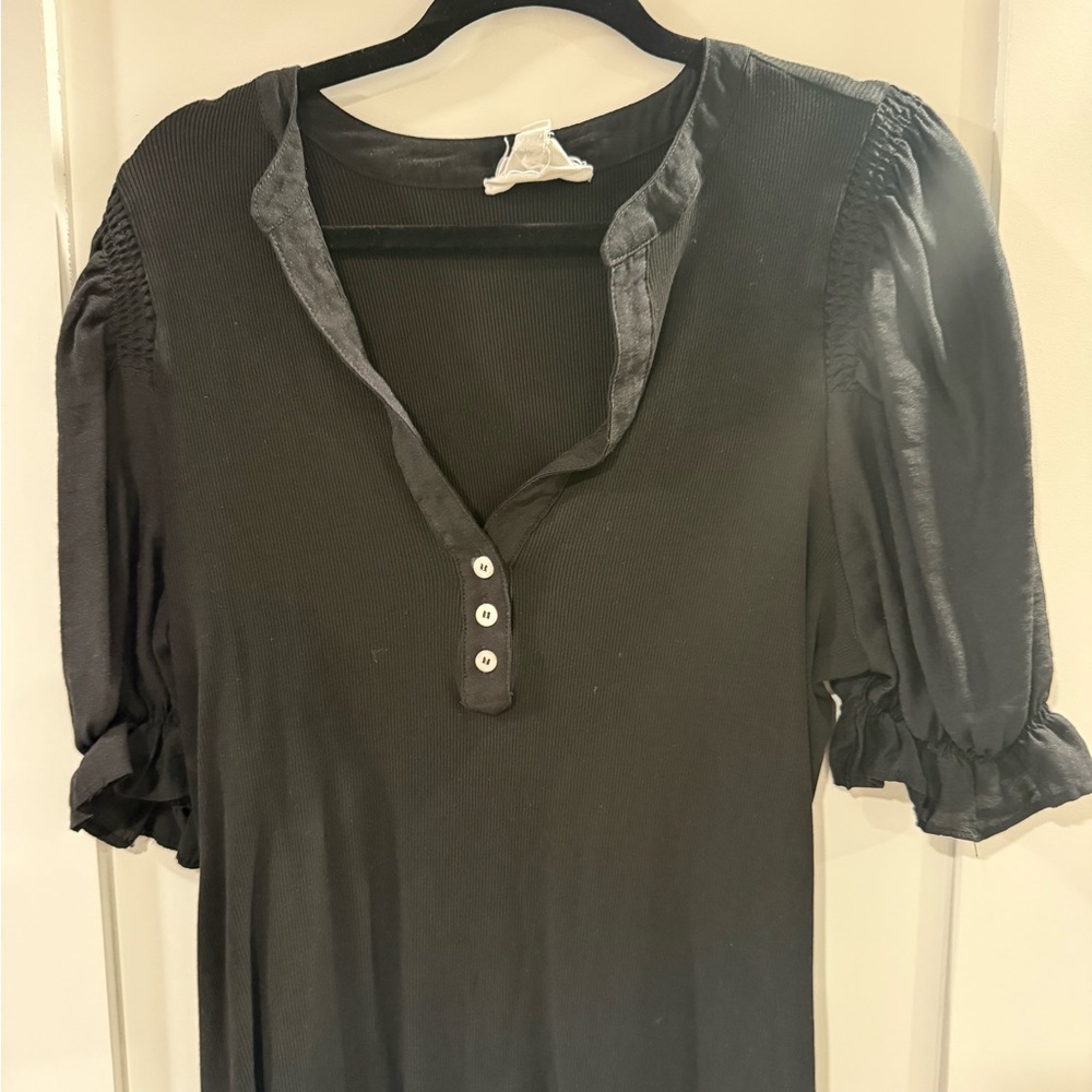 Tuckernuck Black Smocked Sleeve Henley Top